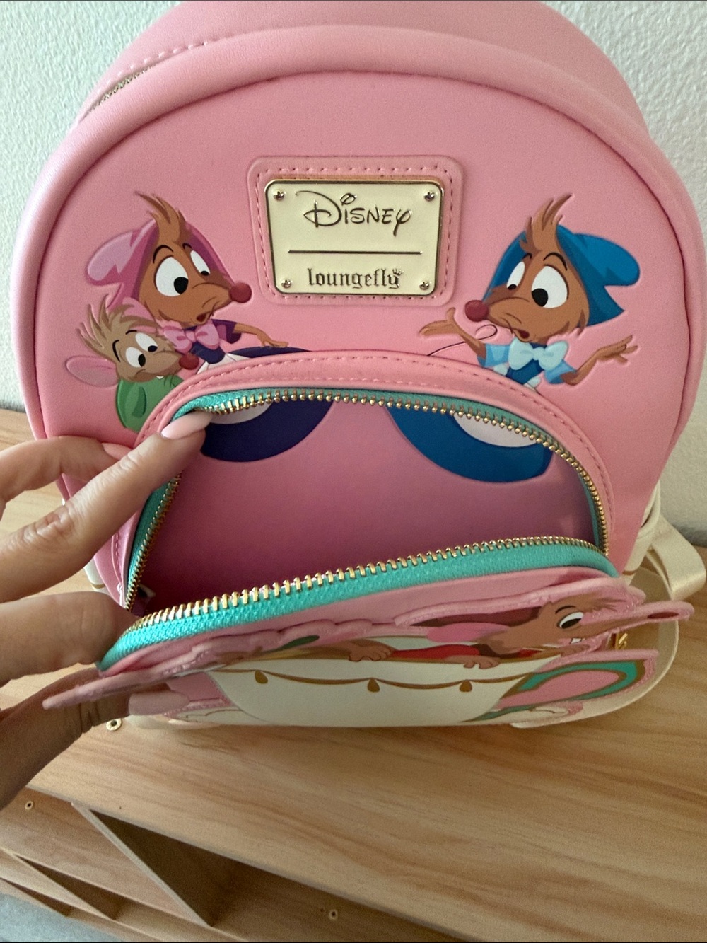 Loungefly Pink Tea Cup Cinderella Mini Backpack with Cream Straps - Picture 3 of 4
